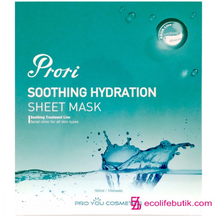 PRORI SOOTHING HYDRATION SHEET MASK, moisturizing and nourishing facial mask for the skin on the basis of tissue, 160 ml * 10 pcs.